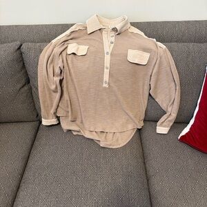 Women’s POL Tan and cream Button-Up Shirt